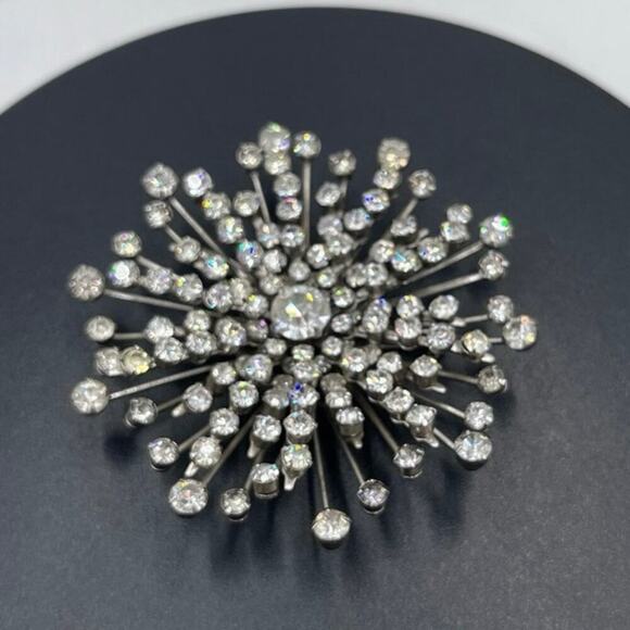 Sputnik Vintage Starburst Cluster Pin Brooch‎ Bright Sparkling Clear Rhinestones - Picture 4 of 9